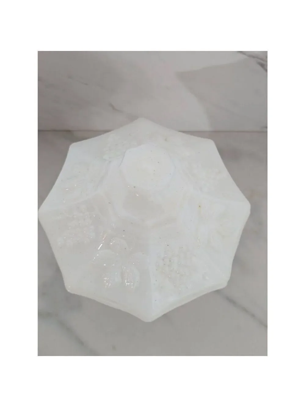 Anchor Hocking Milk Glass Lidded Pedestal Octagon Candy Dish Vase Grape Design